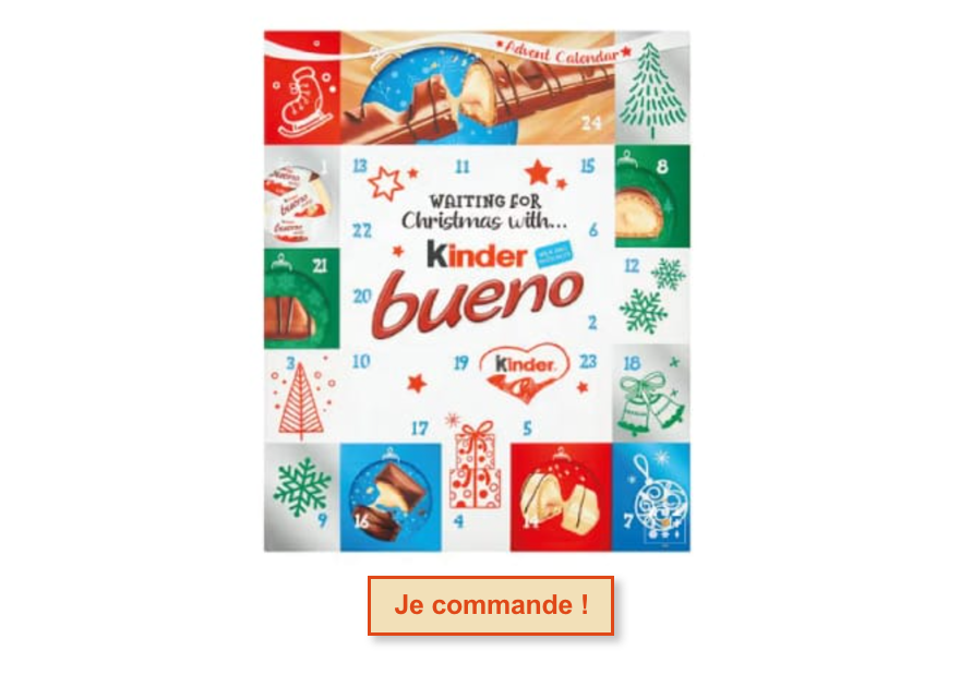 calendrier de l'avent kinder bueno friandises chocolatées pour patienter Noel